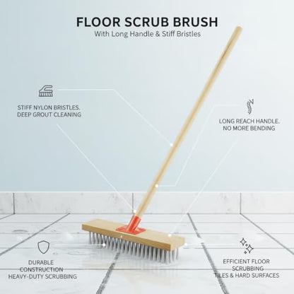 Floor Scrub Brush with Long Handle and Stiff Nylon Bristles for Tile Grout and Bathroom Cleaning (1 PC) - size: 10.63 x 2.36 x 1.57 in