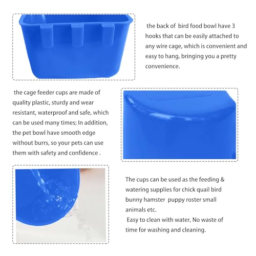 Pack of 20 Cage Cups Birds Feeders Seed Bowl Chicken Feeding Watering Dish Rabbit Water Food Hanging Wire Cages Box 16 oz Coop Cups for Pet Parrot Parakeet Game Fowl Poultry Pigeon - color: Blue Square 20 packs 16oz