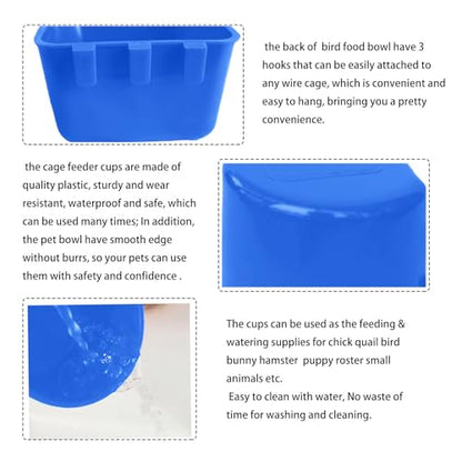 Pack of 20 Cage Cups Birds Feeders Seed Bowl Chicken Feeding Watering Dish Rabbit Water Food Hanging Wire Cages Box 16 oz Coop Cups for Pet Parrot Parakeet Game Fowl Poultry Pigeon - color: Blue Square 20 packs 16oz