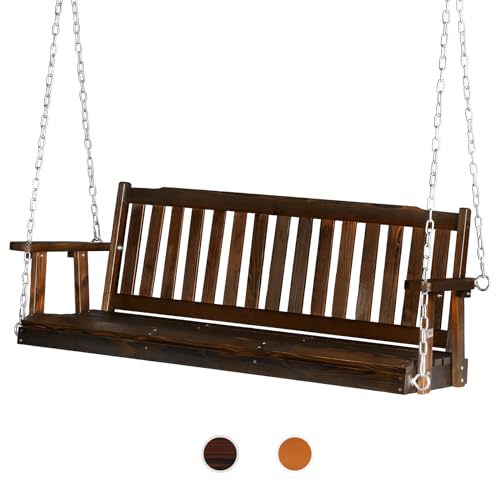 VINGLI Heavy Duty 880 LBS 5 FT Wooden Porch Swing Outdoor, Outdoor Hanging Swing Bench (5 FT, Rustic) - color: Rustic, size: 5 FT