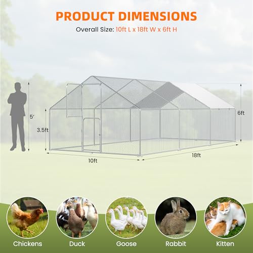UDPATIO Large Metal Chicken Coop Run House, Walk in Heavy Duty Outdoor Enclosure w/Cover for 30+ Chickens, Ducks, Rabbits - Predator Proof Poultry Pen Habitat Hutch - size: 216.0"L x 120.0"W x 72.0"H