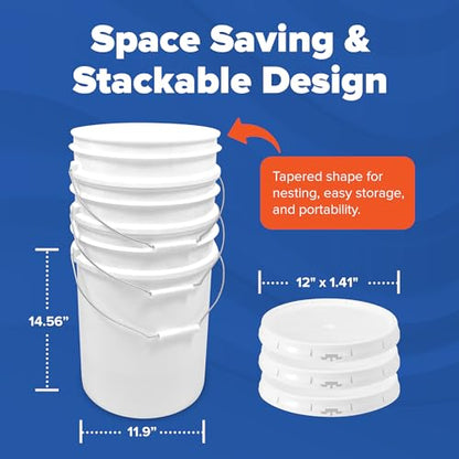ePackageSupply 5 Gallon Bucket - Food Grade w/Lid BPA-Free,60 Pack - White | Airtight Gasketed Tear Strip Lid, Heavy-Duty 90 Mil HDPE Plastic Pail, Bulk Storage, Food Safe Durable Container, Made in USA - color: White, size: 60 Packs
