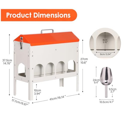 15lbs Automatic Chicken Feeder - 10 Feeding Ports | No Waste Poultry Feeder, Large Feeding Though Dispenser for Chickens Duck, Galvanized Metal Material, Sturdy And Durable