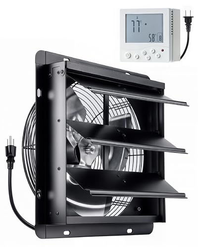 InoKraft Shutter Exhaust Fan with Wireless Control Panel, 16'' Wall Mount Attic Fan with Temperature Controller, 2800 CFM, 8-Speed Adjustable, Ventilation for Attic, Garage, Greenhouse, Chicken Coop - size: 16"