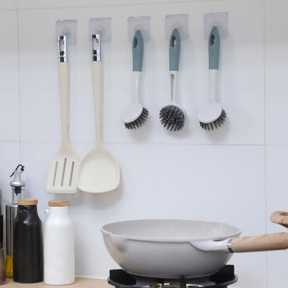 Patelai 24 Pack Kitchen Scrub Dish Brush with Long Handle Dish Scrubber with Stiff Bristles Scrub Brushes for Kitchen Dishes Washing Tools, Pots, Pans and Sink Cleaning (Celadon) - color: Celadon