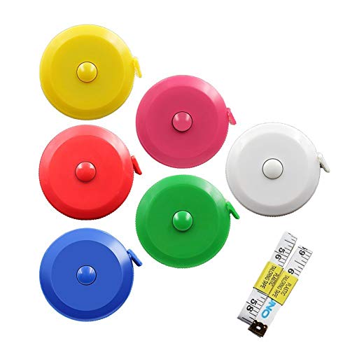 DiCUNO 60-Inch 1.5 Meter Soft and Retractable Tape Body Tailor Sewing Craft Cloth Dieting Measuring Tape (6 Colors of Blue, Red, Yellow, White, Pink, Green and 2 Soft Tapes) - color: 6 Colors