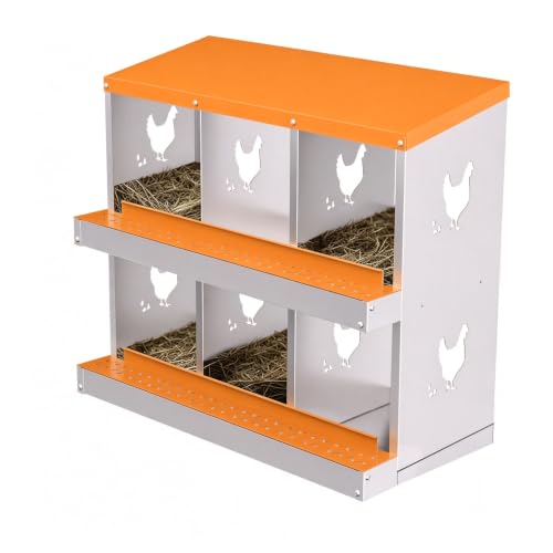 Garvee Galvanized Metal Chicken Nesting Box – 6 Compartments, Roll Away, Inclined Waterproof Roof, Ventilated, Resting Perch, Fox-Proof, Easy Install and Clean, Without Bracket, Orange - color: Orange, size: 6 holes