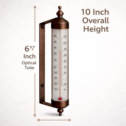 Bjerg Instruments Outdoor Thermometer – Dual Fahrenheit & Celsius, Bronze Finish Adjustable Garden Tube Thermometer, 10-Inch Wall or Fence Mount Temperature Gauge for Patio, Garden & Porch