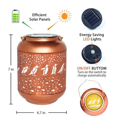 Penguin Solar Lanterns Outdoor Waterproof,Hanging Solar Lights Penguin Gifts for Women Men Metal LED Decorative Light for Yard,Patio,Lawn,Tabletop,Pathway,Landscape,Garden Decor - style: Penguin