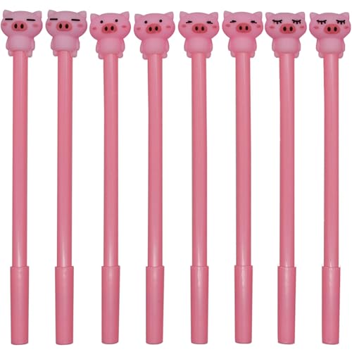Maydahui 12 PCS Pink Pig Gel Pen Cute Piggy Pens Novelty Animal Pen Facial Expressions Black Ink for School Office Students Supplies