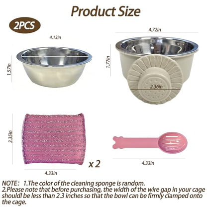kathson Lightweight Stainless Steel Pet Bowls, Removable Crate Dog Bowl Hanging Pet Food Water Feeder Bowl, Cage Coop Cup for Puppy Cat Rabbit Ferret Birds Guinea Pigs (2pcs) - size: 2pcs