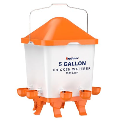 Eggluuz 5 Gallons Chicken Waterer Bucket with Chicken Water Cups, Adjustable Legs and Anti-Roost Cone