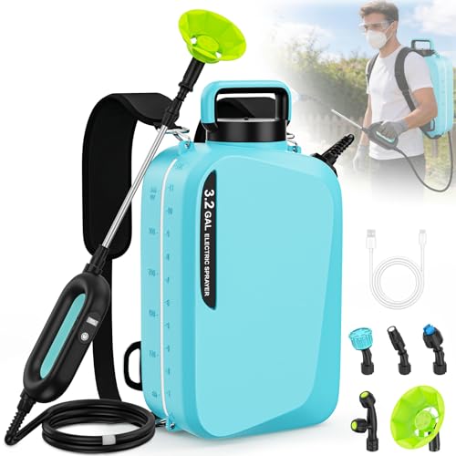 3.2Gal Battery Powered Backpack Sprayer, 7.4V USB Rechargeable Electric Sprayer, 2 Speeds Cordless Pump Sprayers with Digital Display, Lightweight Design for Home Lawn, Indoor Plant and Small Yard - color: Light Blue/7.4V/USB Charge