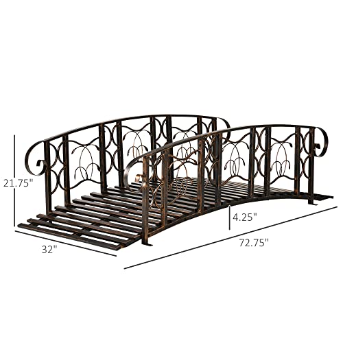 Outsunny 6' Metal Arch Backyard Garden Bridge with 660 lbs. Weight Capacity, Safety Siderails, Vine Motifs, Easy Assembly for Backyard Creek, Stream, Pond, Brown - color: Brown