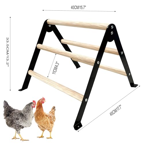 Baby Chick Perch Toys for Coop, Metal Stand with Natural Wooden Roosting Bars,Angle-Adjustable Chicken Coop Toys, Birds Training Platform for Cockatiels, Lovebirds and Parrot,15.7"L x 17.7"W x 13.2"H