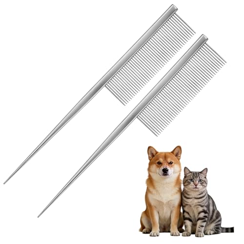 Grooming Pet Comb, 7.2Inch Dog Rat Tail Comb with Rounded Ends Cat Hair Trimmer Combs Knots Mats Loose Hair Removal (Silver), Intended for Small Dog Cat - color: Silver
