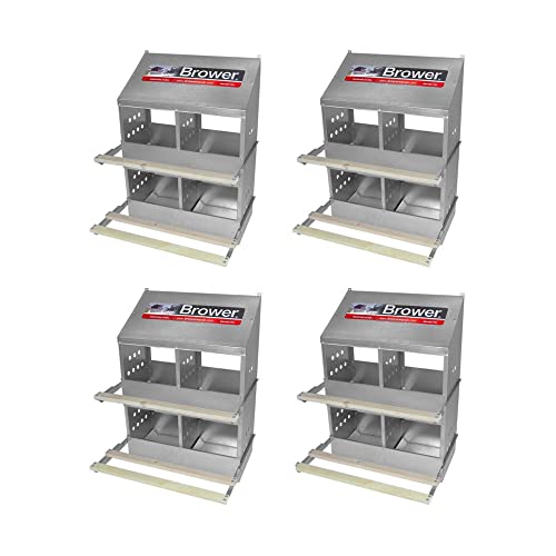 Brower 404B Galvanized Steel 4 Hole, 20 Bird Outdoor Poultry Nest Chicken Brooding Box with Hinged Folding Perches, Silver (4 Pack)