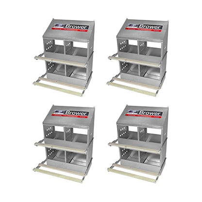 Brower 404B Galvanized Steel 4 Hole, 20 Bird Outdoor Poultry Nest Chicken Brooding Box with Hinged Folding Perches, Silver (4 Pack)