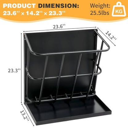 Heavy Duty Steel Hay Feeder - 2 in 1 Wall-Mounted Hay Rack with Detachable Grain Tray for Goat, Sheep, and Livestock Feeding - Ideal for Indoor and Outdoor Use