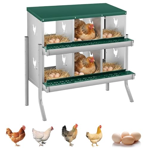 GarveeTech Chicken Nesting Box with Legs, 6 Compartment Metal Hen House, Elevated Design for Cleaner Eggs, Easy Egg Collection & Durable Poultry Nesting Solution - size: Green-6 Compartments with legs