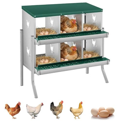 GarveeTech Chicken Nesting Box with Legs, 6 Compartment Metal Hen House, Elevated Design for Cleaner Eggs, Easy Egg Collection & Durable Poultry Nesting Solution - size: Green-6 Compartments with legs