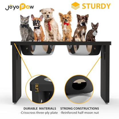 Elevated Dog Bowls, Bamboo Raised Dog Bowl for Large Dogs, with 2 Stainless Steel Bowls (13'' Tall-68oz Bowl, Black) - color: Black, size: X Large: 13'' Tall-68 oz Bowl