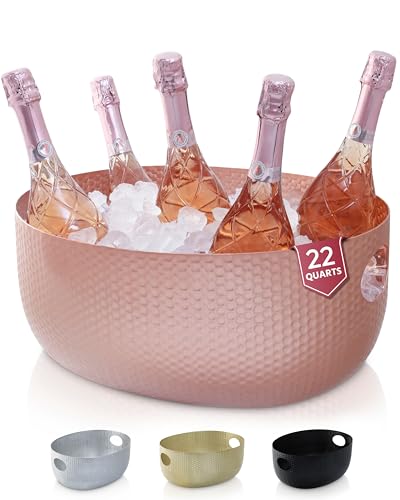 Gusto Nostro Large Beverage Tub for Parties - Metal Tub for Wine Bottles,Champagne,Beers - High Capacity Ice Bucket for Drinks - Extra Large Ice Buckets for Parties (22 qt) Outdoor Party Drink Bucket - color: Rose Gold
