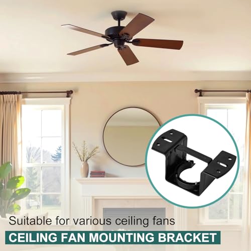 2PCS Ceiling Fan Mounting Bracket, Heavy-Duty Carbon Steel Sloped Cathedral Ceiling Canopy Bracket for High-Ceiling Applications with Ground Wire & Mounting Hardware (Black) - size: 2 Pack Bracket