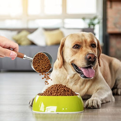 4 Pcs Dog Food Scoop, Stainless Steel 1 Cup, 1/2 Cup, 1/3 Cup, 1/4 Cup Measuring Cup, Cat Food Scoop with Wood Handle, Pet Food Scoop