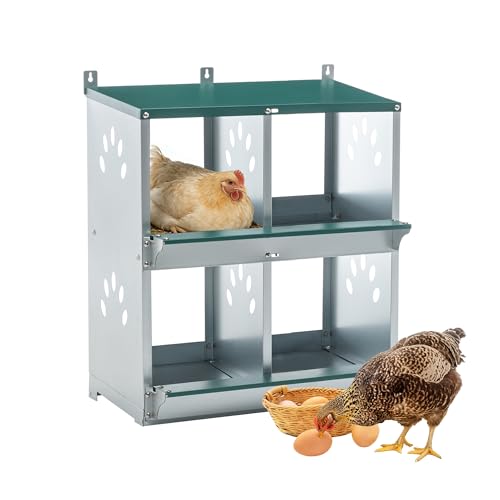 4 Compartments Metal Chicken Nesting Box,Wall Mounted Egg Box,Green,Rustproof and Easy to Clean
