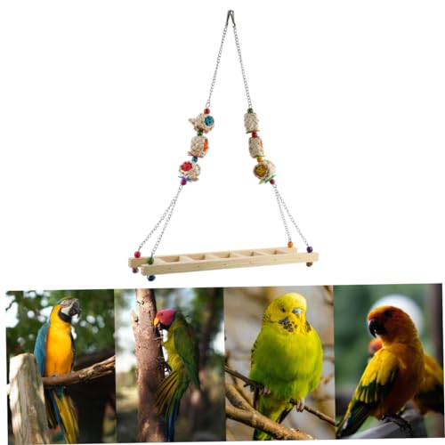 BESPORTBLE Wooden Chicken Swing Ladder Hanging Bird Toy for Parrots Chickens and Small Birds Adjustable Climbing Stand Natural Wood Design for PET Training and Play