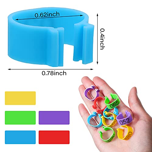 Patelai 100 Pieces 16 mm Chicken Leg Rings with 5 Colors Numbered Chicken Leg Bands Colorful Poultry Clip on Bands Ankle Rings for Ducks Chicks Guinea Pigeons Goose