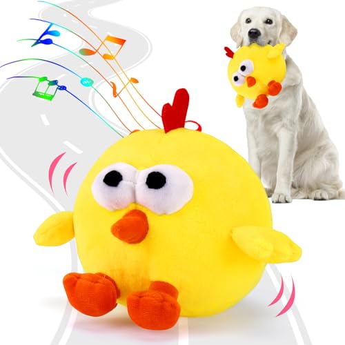 BABORUI Interactive Dog Toys, Crazy Jumping Chicken Dog Toy with Recording and Music Modes, Rechargeable Moving Squeaky Dog Toys for Small/Medium/Large Dogs to Keep Them Busy - color: Chicken
