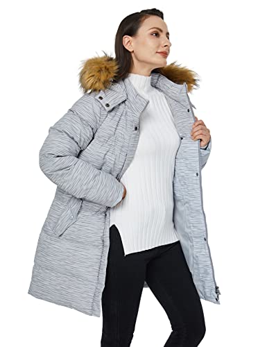WenVen Women's Winter Thicken Puffer Coat Warm Jacket with Faux Fur Removable Hood - color: Charcoal Heather, size: Medium