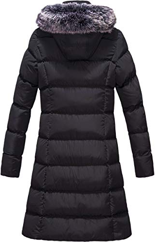 ELORA Women's Heavyweight Winter Parka | Mid-Length Vegan Down Puffer Coat with Cargo Pockets and Faux Fur Hood - color: Black, size: Medium