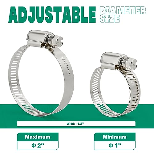 OURU 10PCS Hose Clamps Stainless Steel Adjustable 1"–2"(27-51mm) Worm Gear Hose Clamp, Heavy Duty Metal Small Hose Clamps for Automotive, Pipe, Radiator Plumbing, Fuel Line - size: 1"-2"(27-51mm)