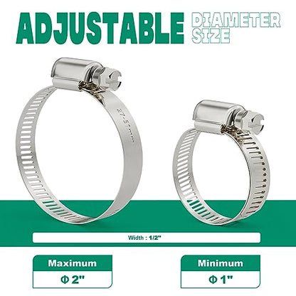 OURU 10PCS Hose Clamps Stainless Steel Adjustable 1"–2"(27-51mm) Worm Gear Hose Clamp, Heavy Duty Metal Small Hose Clamps for Automotive, Pipe, Radiator Plumbing, Fuel Line - size: 1"-2"(27-51mm)