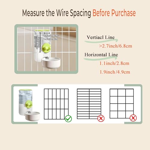 34oz Hanging Gravity Auto-Refill Water Bowl for Small Animal Cage | Visible Water Level, Keeps Floor Space Clear, Secure Cage-Mounted Placement, Detachable for Routine Cleaning - color: Light Green
