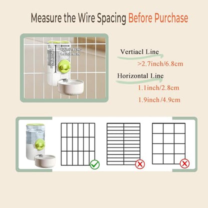 34oz Hanging Gravity Auto-Refill Water Bowl for Small Animal Cage | Visible Water Level, Keeps Floor Space Clear, Secure Cage-Mounted Placement, Detachable for Routine Cleaning - color: Light Green