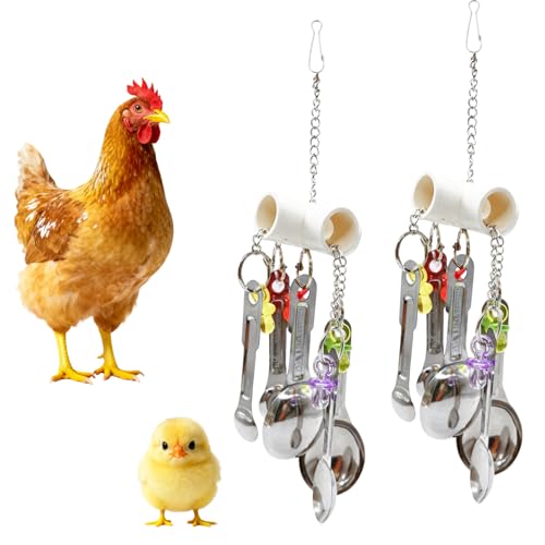 2 Packs Chicken Enrichment Toys with Colorful Decor and Shining Bells, Chick Peck Toy Decoration with Bells, Hanging Chick Peck Toy for Hens Ducks Poultry Birds
