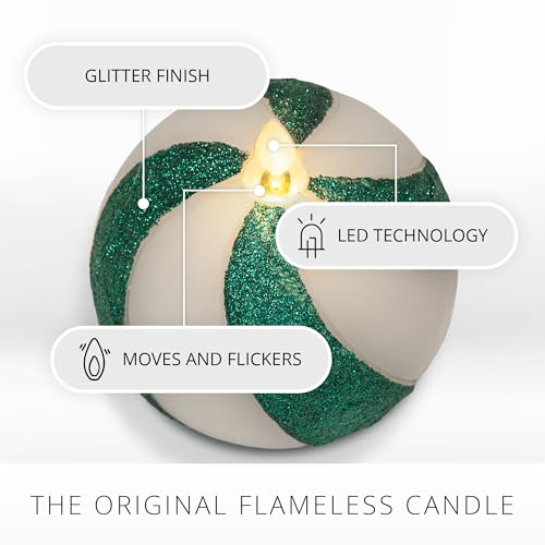 Luminara - Flameless Holiday Crystal Beads Glitter Sphere Candle - Candy Cane Green- Pack of 1-4x4.25 - Auto Timer Built-in 5-Hour Timer Indoor Use - color: Candy Cane Green