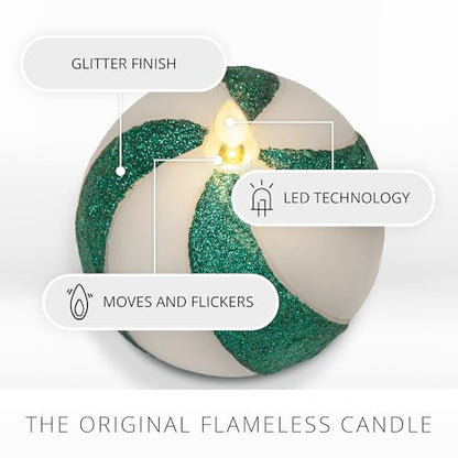 Luminara - Flameless Holiday Crystal Beads Glitter Sphere Candle - Candy Cane Green- Pack of 1-4x4.25 - Auto Timer Built-in 5-Hour Timer Indoor Use - color: Candy Cane Green