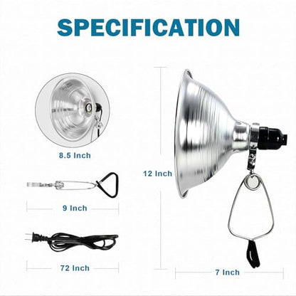 EP Clamp Lamp Light with Detachable 8.5 Inch Aluminum Reflector, 150 Watt E26 Socket (No Bulb Included), 6 Foot 18/2 SPT-2 Cord Cord, 1 Pack - size: 6
