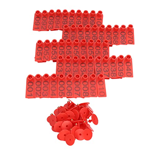 100 Sets Numbered Cattle Ear Tags Accurate Livestock Identification Card for Cow Pig Sheep (Red) - color: Red