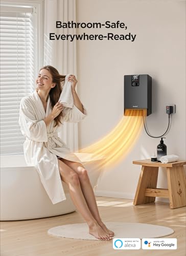 GiveBest Smart Wall Heater, 1500W Fast Heating Electric Space Heater for Indoor Use, 3 Heating Modes, Adjustable Thermostat, 24H Timer, Easy Mounted for Bedroom, Office, Home, Black - color: Matte black