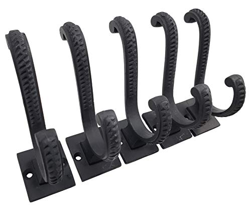 Iron Scroll Coat Hooks - Wall Mounted Rustic Farmhouse Cast Iron DIY Coat Towel Hat Scarf Bag Hook - 5 Pack (Black) - style: Scroll (Black)