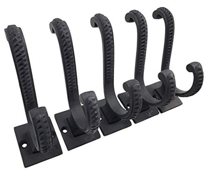 Iron Scroll Coat Hooks - Wall Mounted Rustic Farmhouse Cast Iron DIY Coat Towel Hat Scarf Bag Hook - 5 Pack (Black) - style: Scroll (Black)