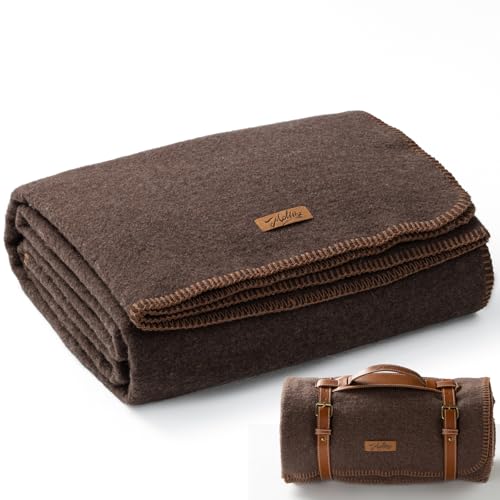 Molithe 100% Wool Blanket, 62" x 86", Warm, Thick, Washable, Military | Great for Camping, Outdoors, Sporting Events, Survival Kits, Brown - color: Brown, size: Large