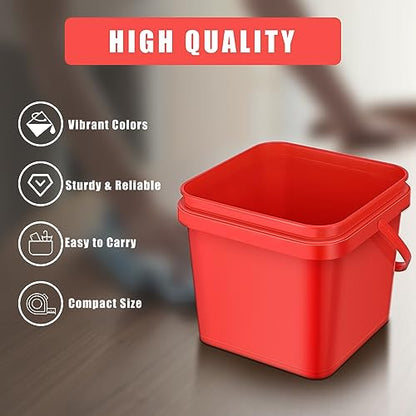Mifoci 4 Pcs Plastic Bucket 5 Quart Square Cleaning Bucket Utility Small Pail with Handle for House Cleaning Storage Livestock Feeding Car Washing (Red,Yellow,White,Green) - color: Red, Yellow, White, Green