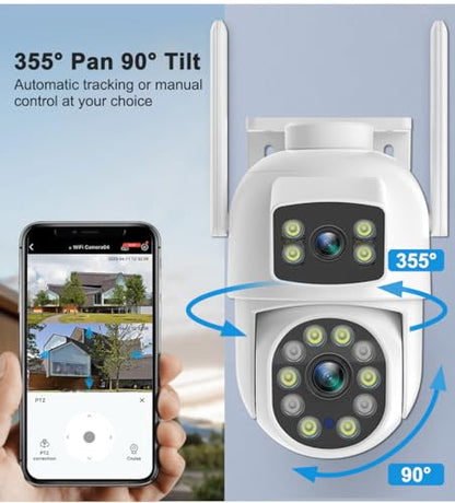 EVERSECU Dual Lens Linkage 6MP WiFi PTZ Security Camera Outdoor, 360° View, Auto Tracking, Motion Detection, Color Night Vision, 2-Way Audio, Compatible with Alexa - size: Single